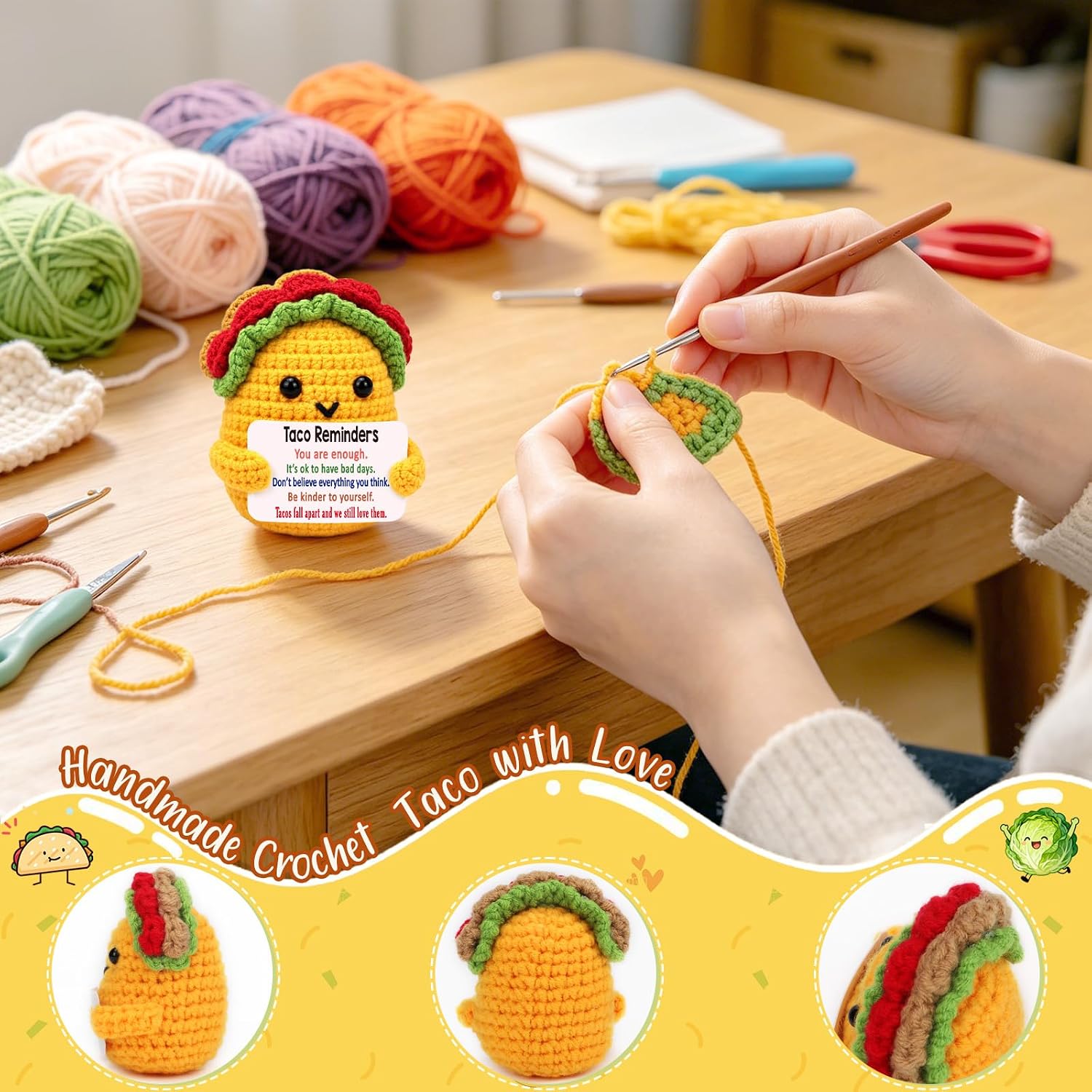 Mini Positive Crochet Taco Encouragement Cheer Up Gift for Women Fall Decor