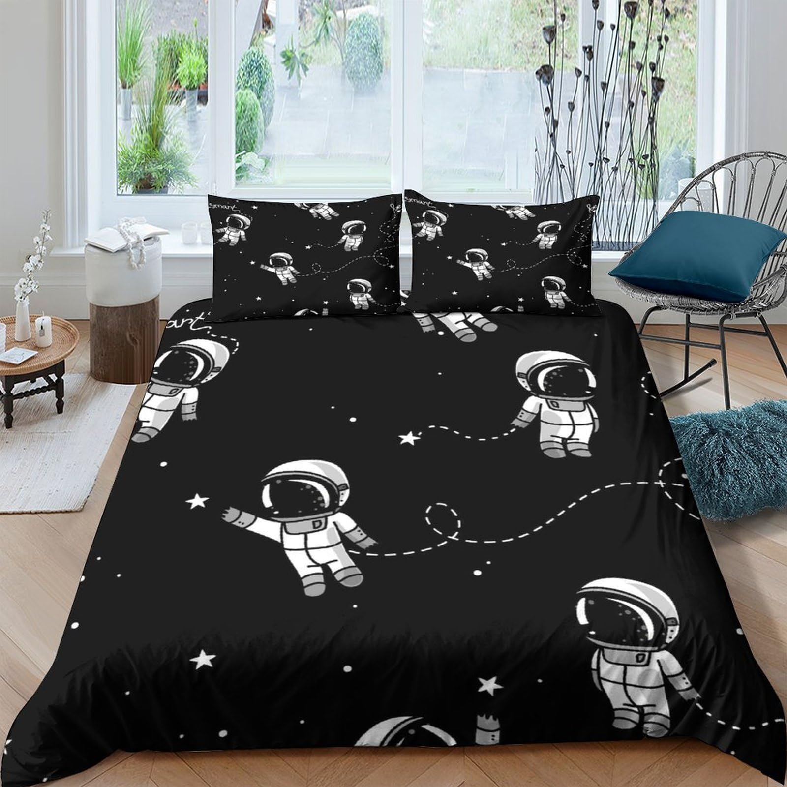 XFKLYNVCJ 3D Printed Astronauts Floating Bed Cover Microfiber Cartoon Space Quilt Cover Hypoallergenic Wrinkle Resistant Breathable Lightweight Easy Care for Bedroom Daily Use Double（200x200cm）