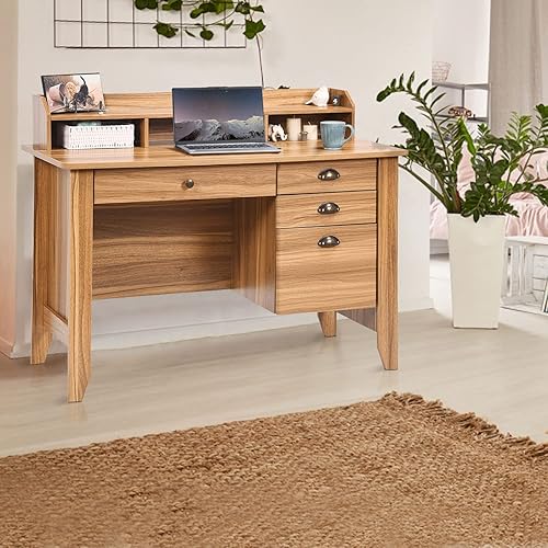 Miniatura 7 de Catrimown Escritorio para computadora con cajones y gabinete, escritorio de oficina en casa de granja, mesa de escritura ejecutiva de madera,