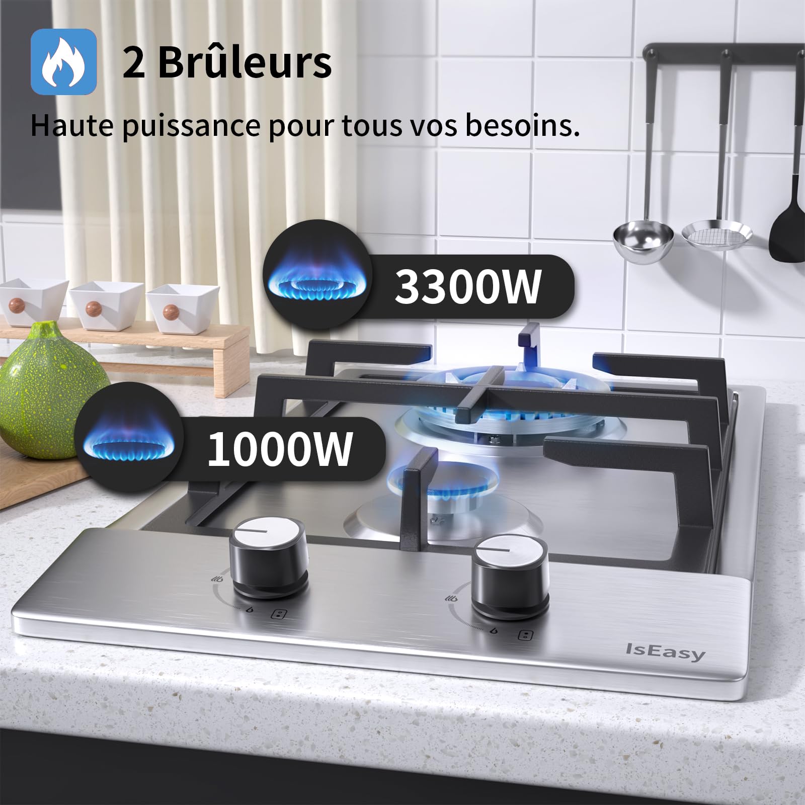 Plaque de Cuisson Gaz 2 Feux Inox 30cm Encastrable IsEasy