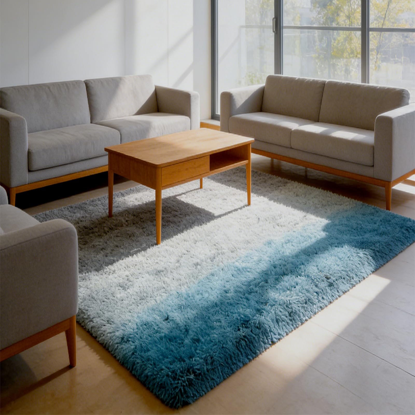 Tapis de chambre garçon lavable bleu 90x230 cm anti-tache