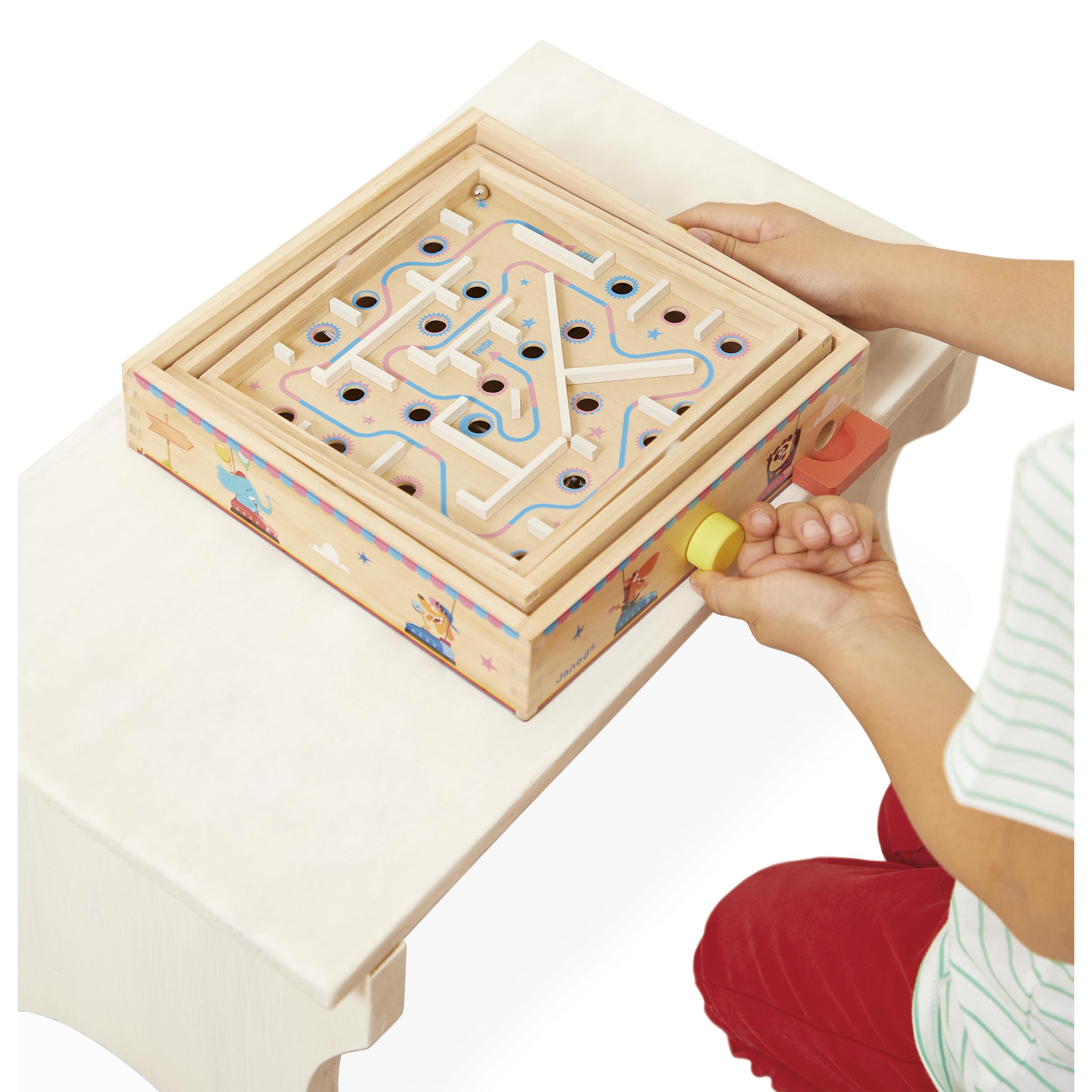 Janod, Wooden Maze Game for Children and Adults, Traditional Toy, Marble Course, 2 Metal Marbles Supplied - Image 4