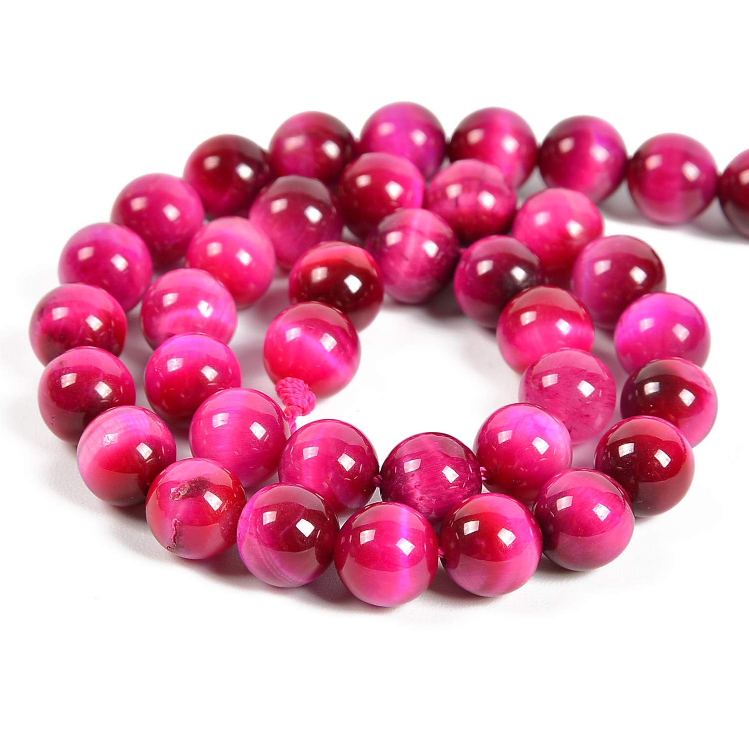 Okrągłe koraliki dystansowe z naturalnego kamienia szlachetnego, do produkcji biżuterii, 39 cm, 1 sznurek 6 mm, 8 mm, magenta tygrysie oko, 8 mm, 45 koralików