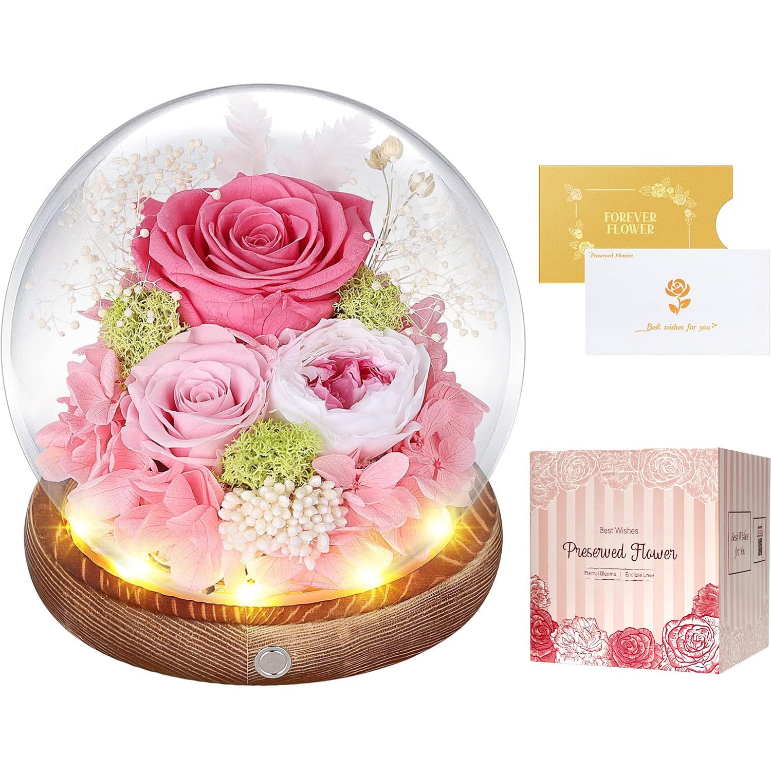 Amazon｜プリザーブドフラワー ガラスドーム ピンク 枯れない花