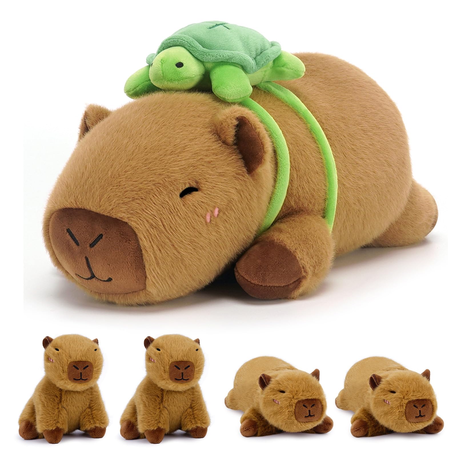 SQEQE Capybara Stuffed Animals with Babies Inside Capybara Plush with Mommy 4 Babies Cute Plushies with Turtle Backpack