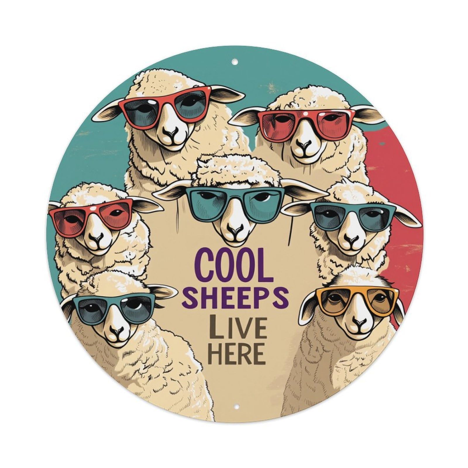 Cool Sheeps Live Here Round Tin Sign Retro Metal Sign for Cafe Bar Pub Home Game Room Gym Club Wall Decoration Vintage Metal Poster 8x8 Inch