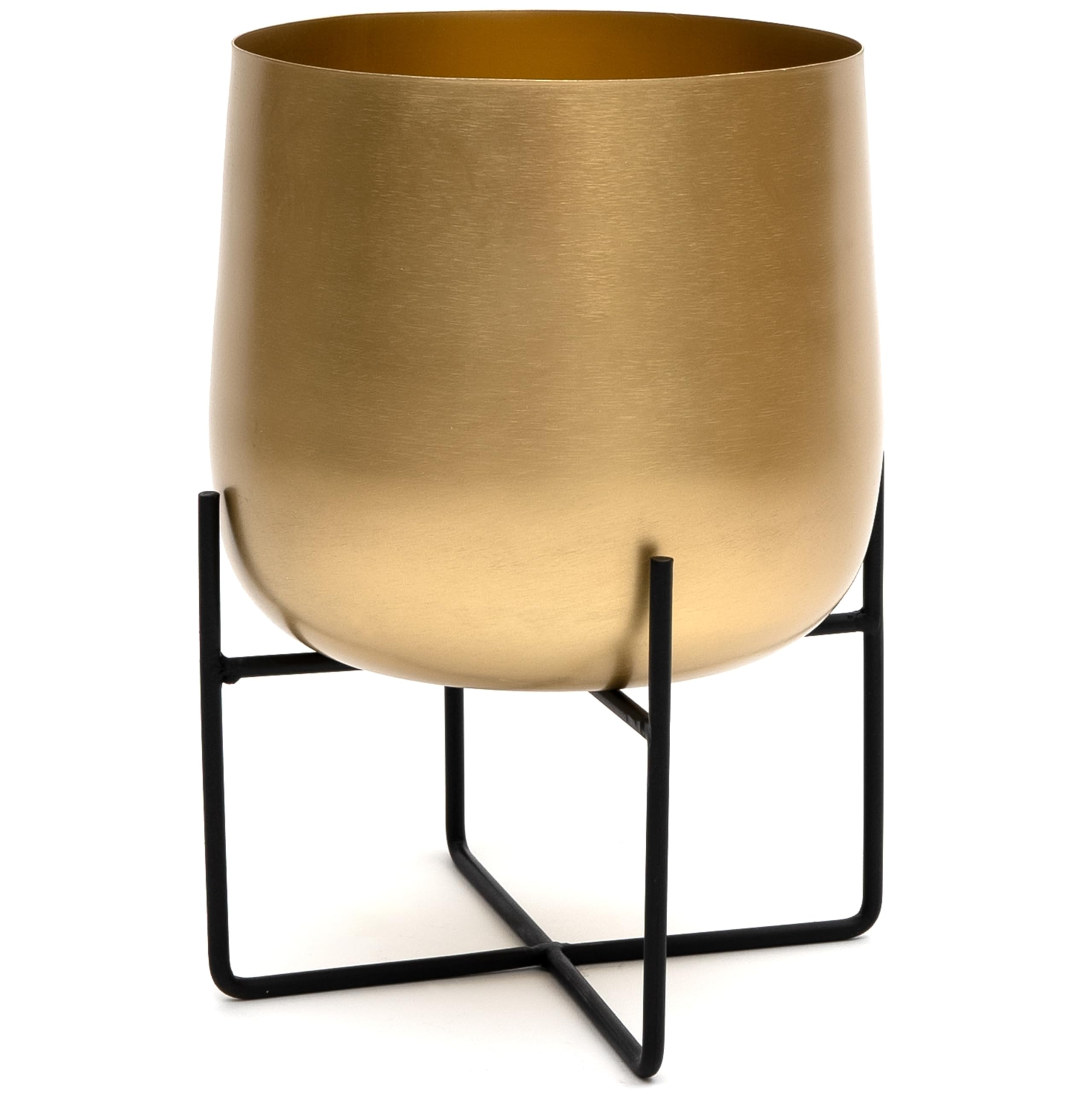 Olly & RoseGold Plant Stand with Pot, Large Metal Planter, Black Stand, Indoor/Outdoor, 20cm Diameter, 30cm Height