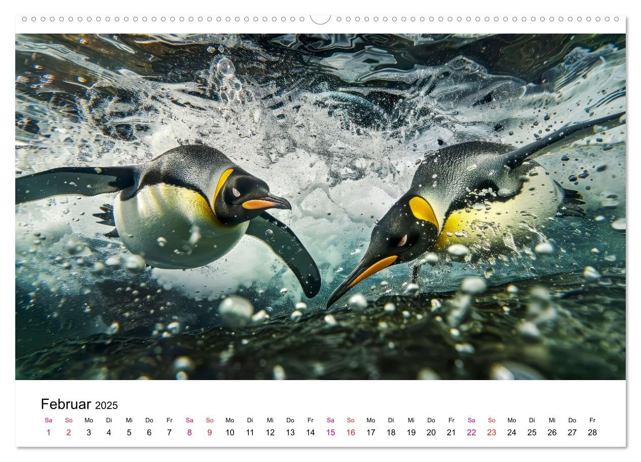 Maritim pur - Pinguine (hochwertiger Premium Wandkalender 2025 DIN A2 quer), Kunstdruck in Hochglanz: Im Wasser elegant und geschickt –an Land ungelenk (CALVENDO Tiere)