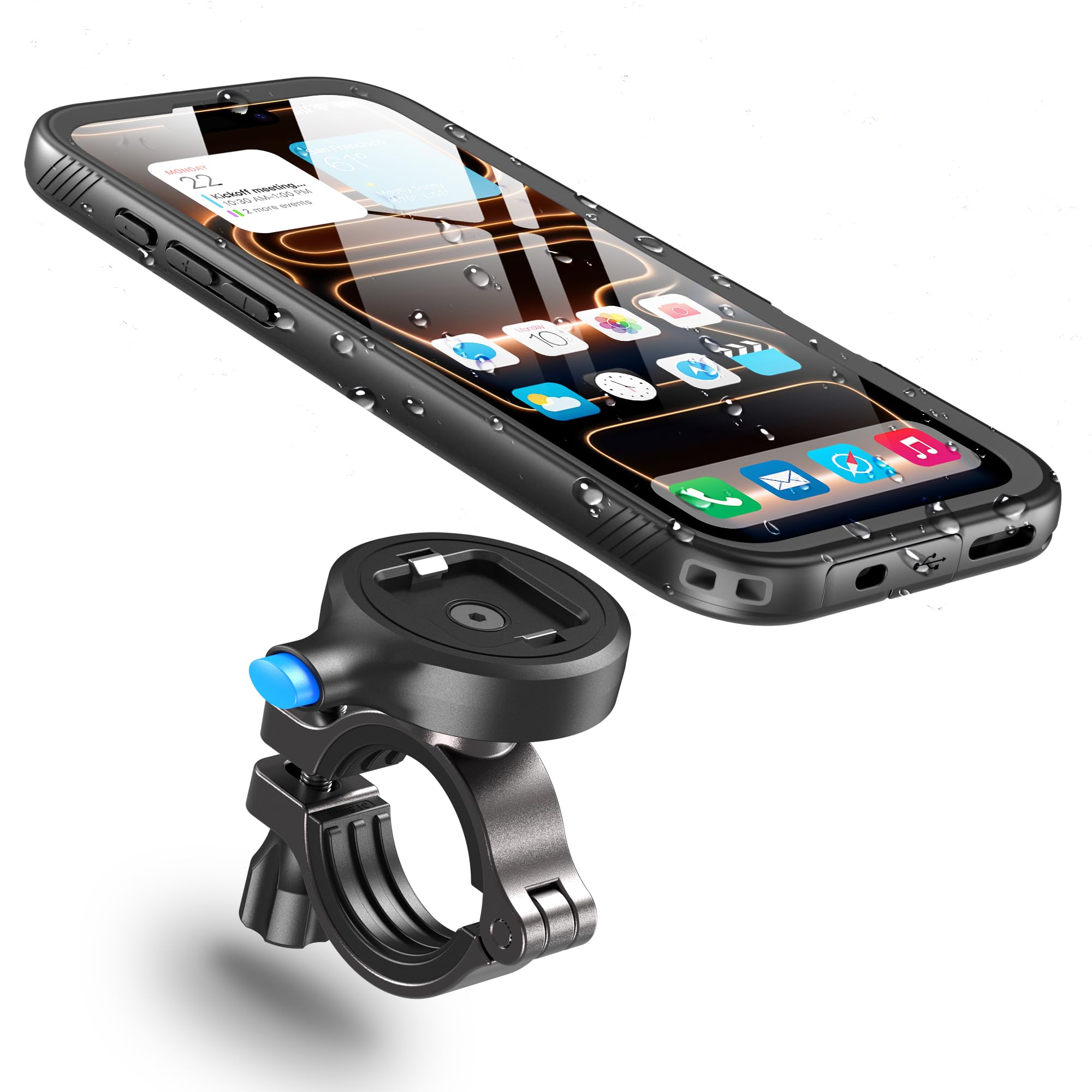 Cozycase 1S-Knopf Wasserdicht Handyhalterung Fahrrad Für iPhone 17 Pro Max | Anti-Diebstahl Hülle Handy Halter Motorrad Lenker Rennrad Mtb Ebike Bike Phone Holder Mount Fahrradhalterung IP68 Waterproof