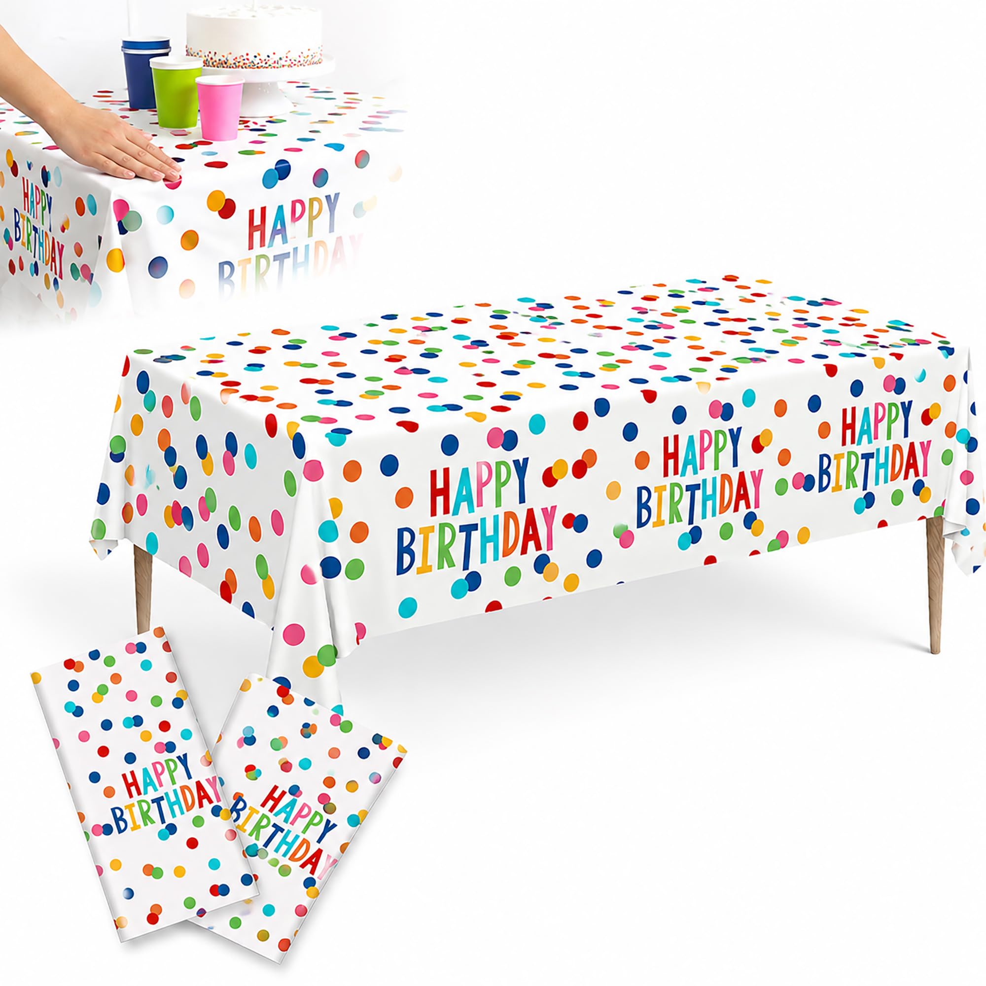 2Pcs Happy Birthday Table Cloth, Disposable Party Table Cover for Birthday