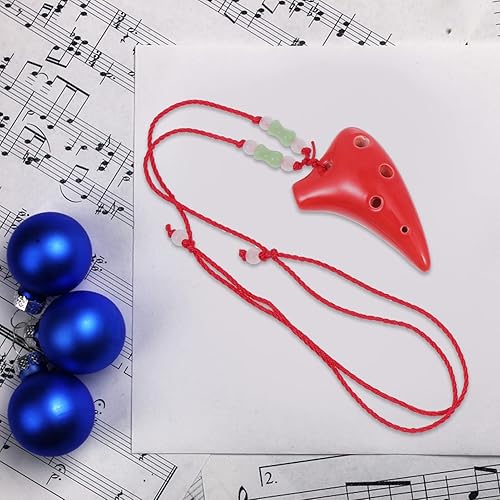 Miniatura 4 de 1 juego de 6 agujeros Ocarina collar flauta para instrumentos musicales aprendices Ocarina fans rojo
