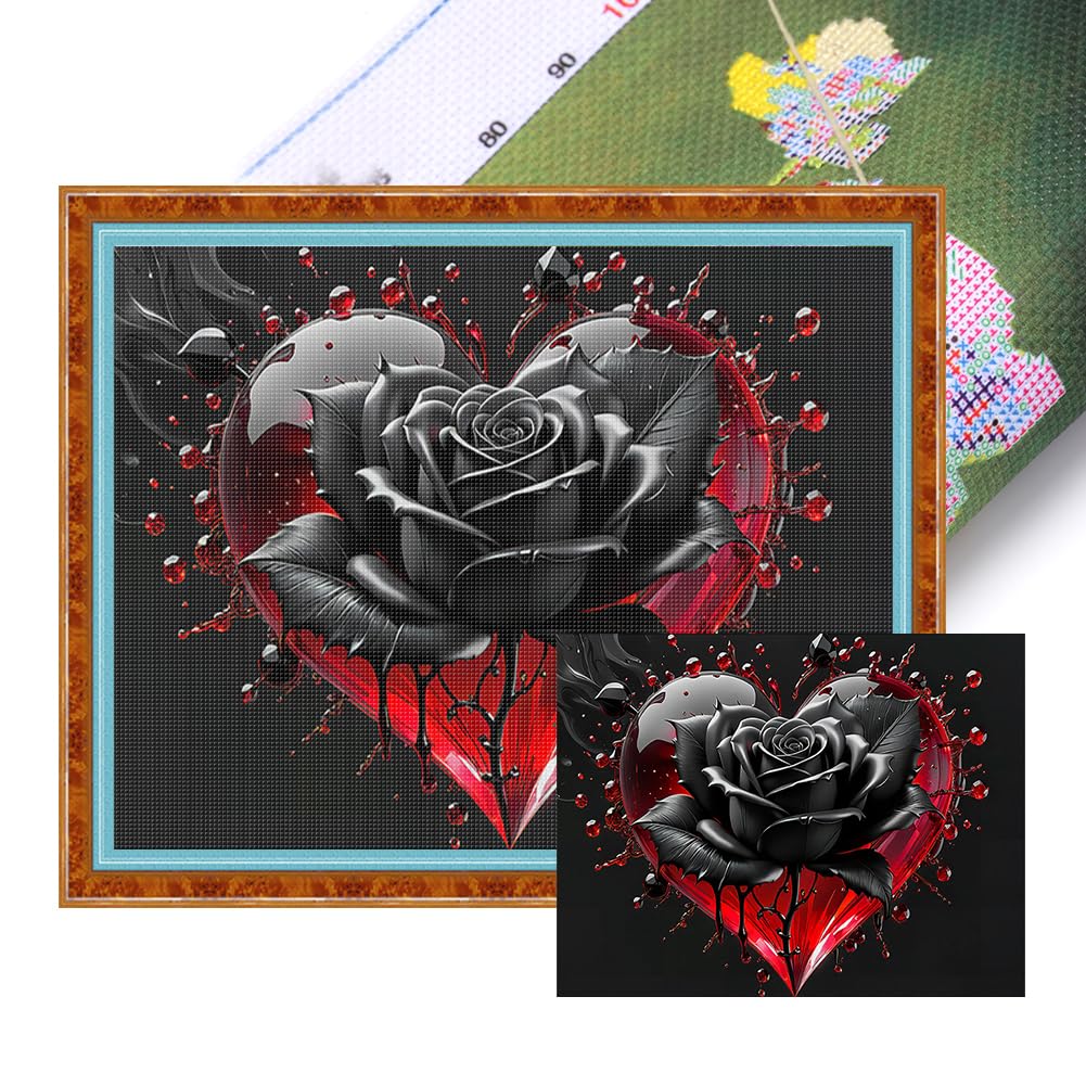 ARVALOLET Black Rose Printed Cross Stitch Kit 50x40cm DIY 11CT Embroidery Craft Set Decor