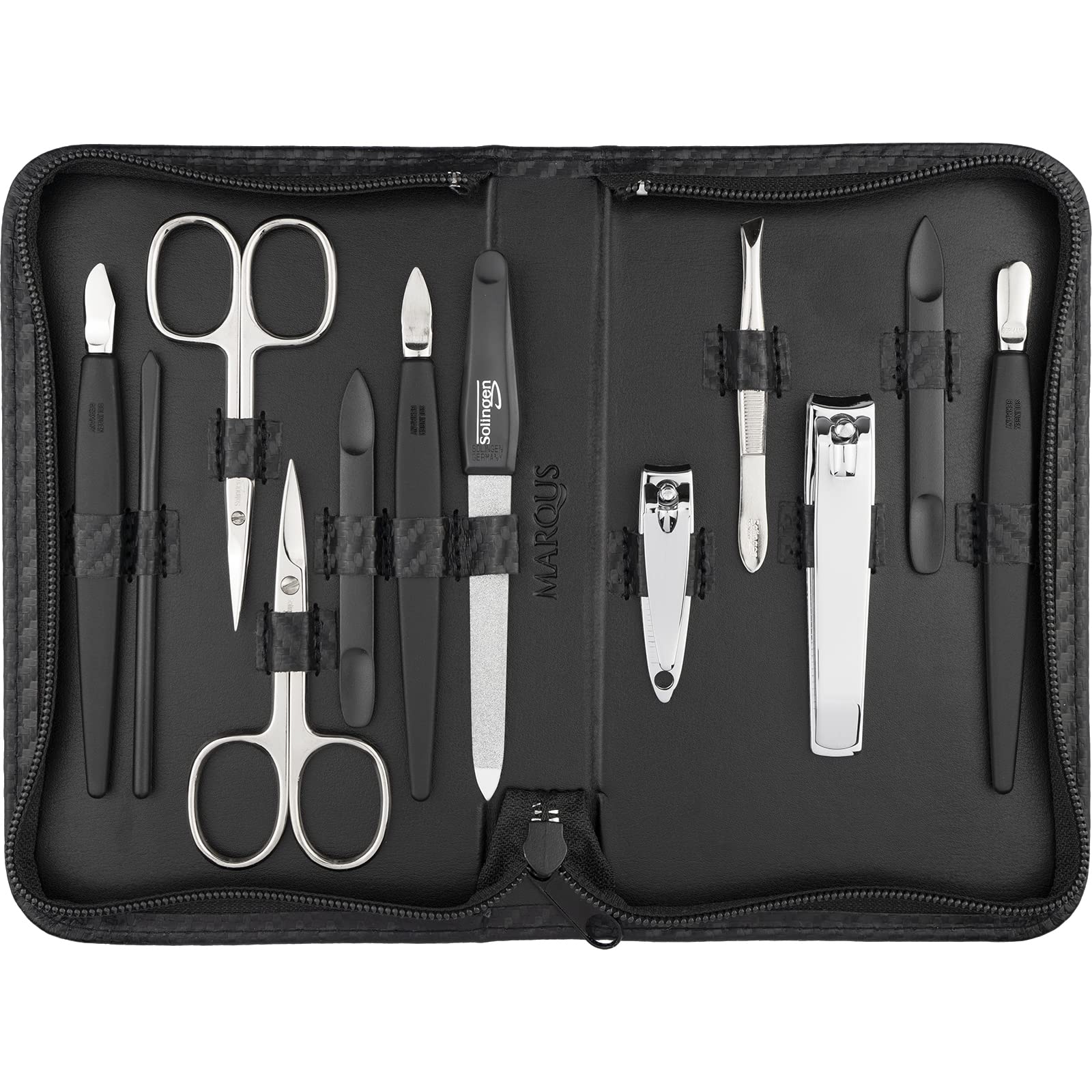 Solingen Manicure Set for Women and Men, 12 pcs kit, made in Germany incl. nailclippers & pedicure tools