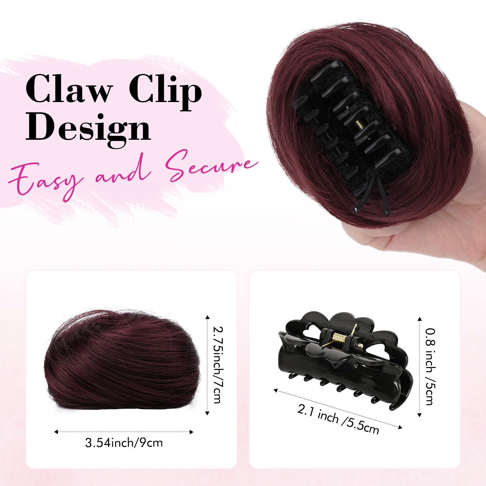 REECHO 2 PCS Mini Claw Clip in Messy & Cat Ears Hair Bun Extensions Wig Accessory Updo Hairpieces for Women Girls (Pack of 2-3" Straight - Image 2