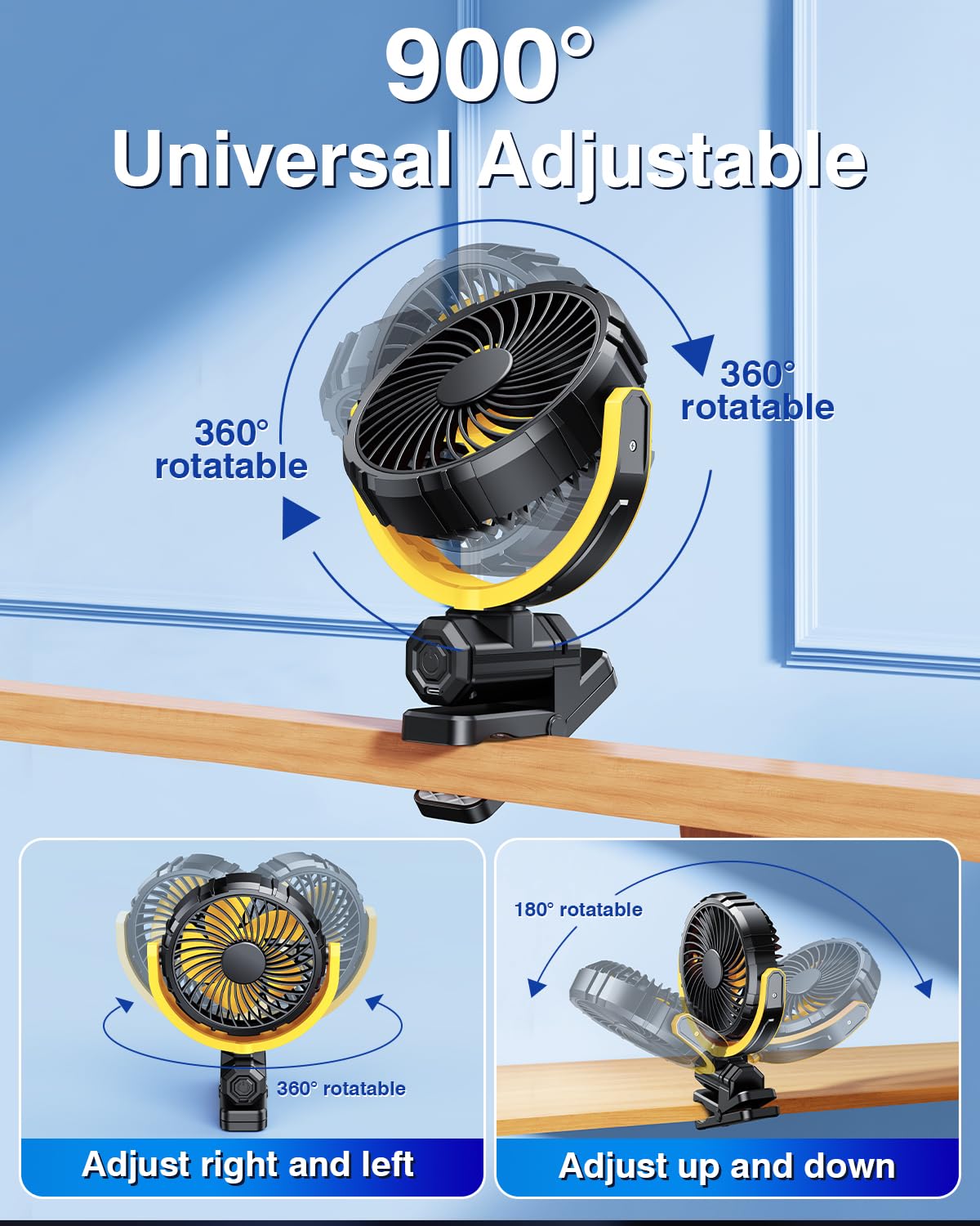 Ventilatore per auto, 5 V, USB, piccolo ventilatore parasole per sedile anteriore/posteriore, alimentato a batteria ricaricabile da 2000 mAh, silenzioso, ventola di raffreddamento personale che