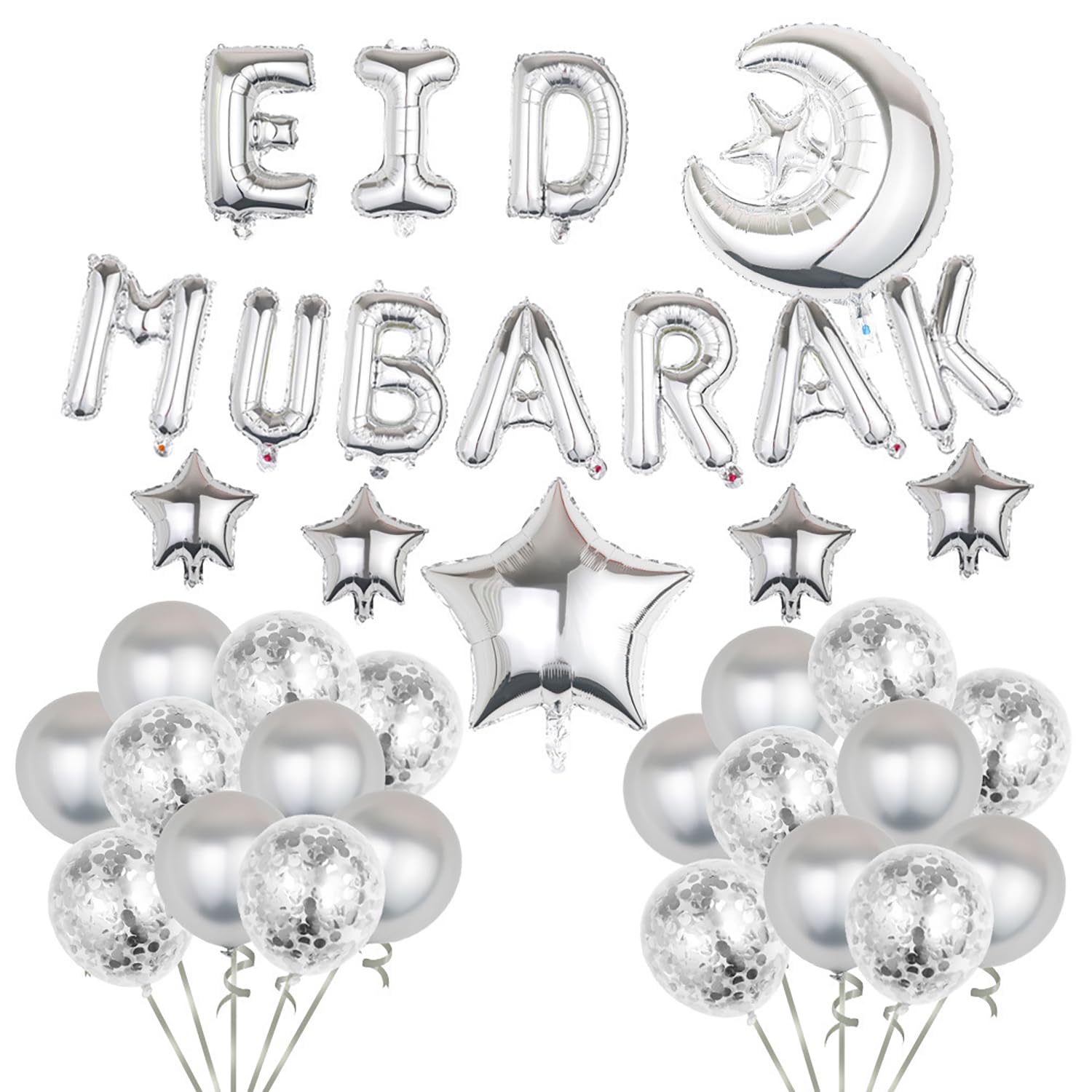 Eid sliver Decorations for Home Set, Eid Mubarak Banner Eid Mubarak Decorations Balloons Ramadan Mubarak Decorations for Eid Al Adha Festival, Eid Decorations for Home