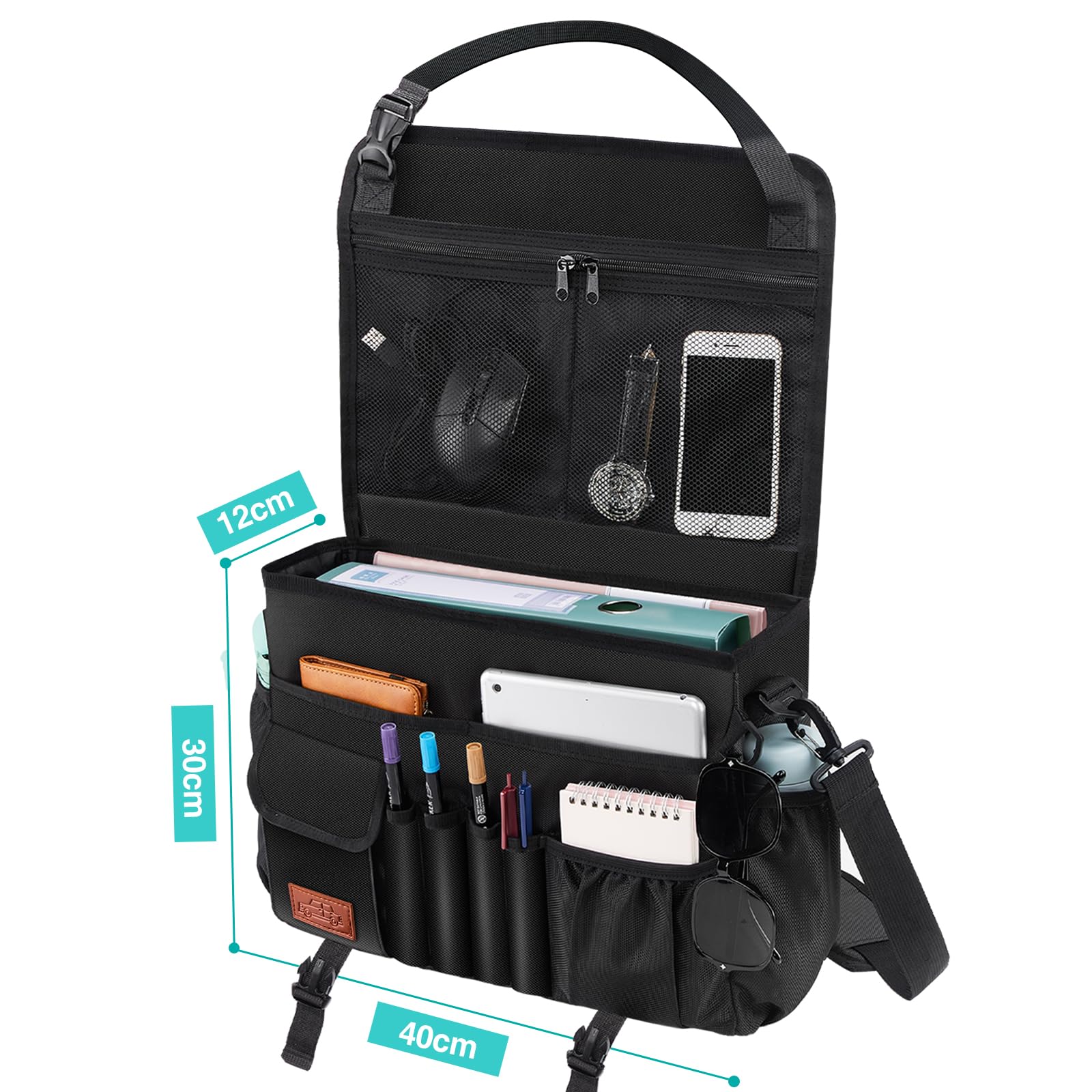 Eurhomewit Organisateur Voiture 2 in 1 Sac pour Ordinateur Portable, Rangement Siege Voiture, Noir