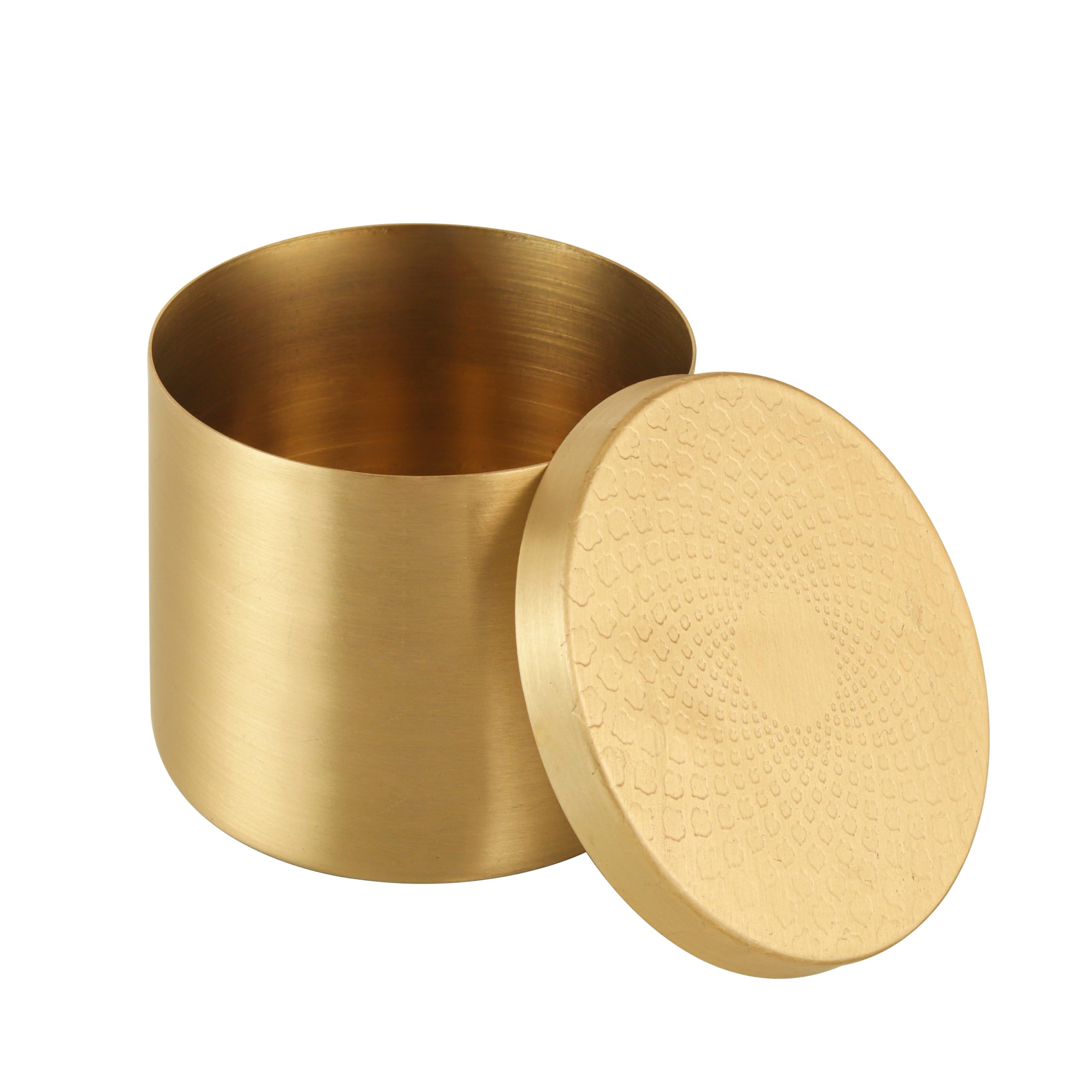 AKSHATA Brass Cookie Storage Container, 1000 ml, Food Safe and Jar with Beautiful Engraving Lid - Gold Colour, Large