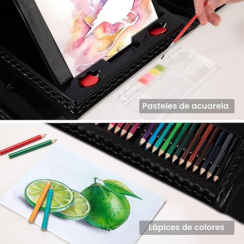 Vista 5 de VigorFun Suministros de arte, juego de arte de 240 piezas, kits de dibujo para manualidades con caballete triple de doble cara, blocs de bocetos