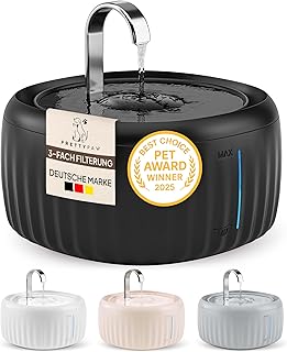 PrettyPaw Katzenbrunnen - Super leiser, BPA-freier 3L Trinkbrunnen für Katze mit LED und Aktivkohlefilter - Leicht zu reinigender Katzen Trinkbrunnen - Aqua Flow (Schwarz)