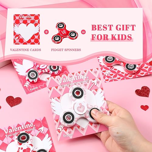 Miniatura 3 de Foilswirl Juego de 36 tarjetas de San Valentín con Fidget Spinner para San Valentín, juguetes sensoriales para aliviar el estrés, suministros de