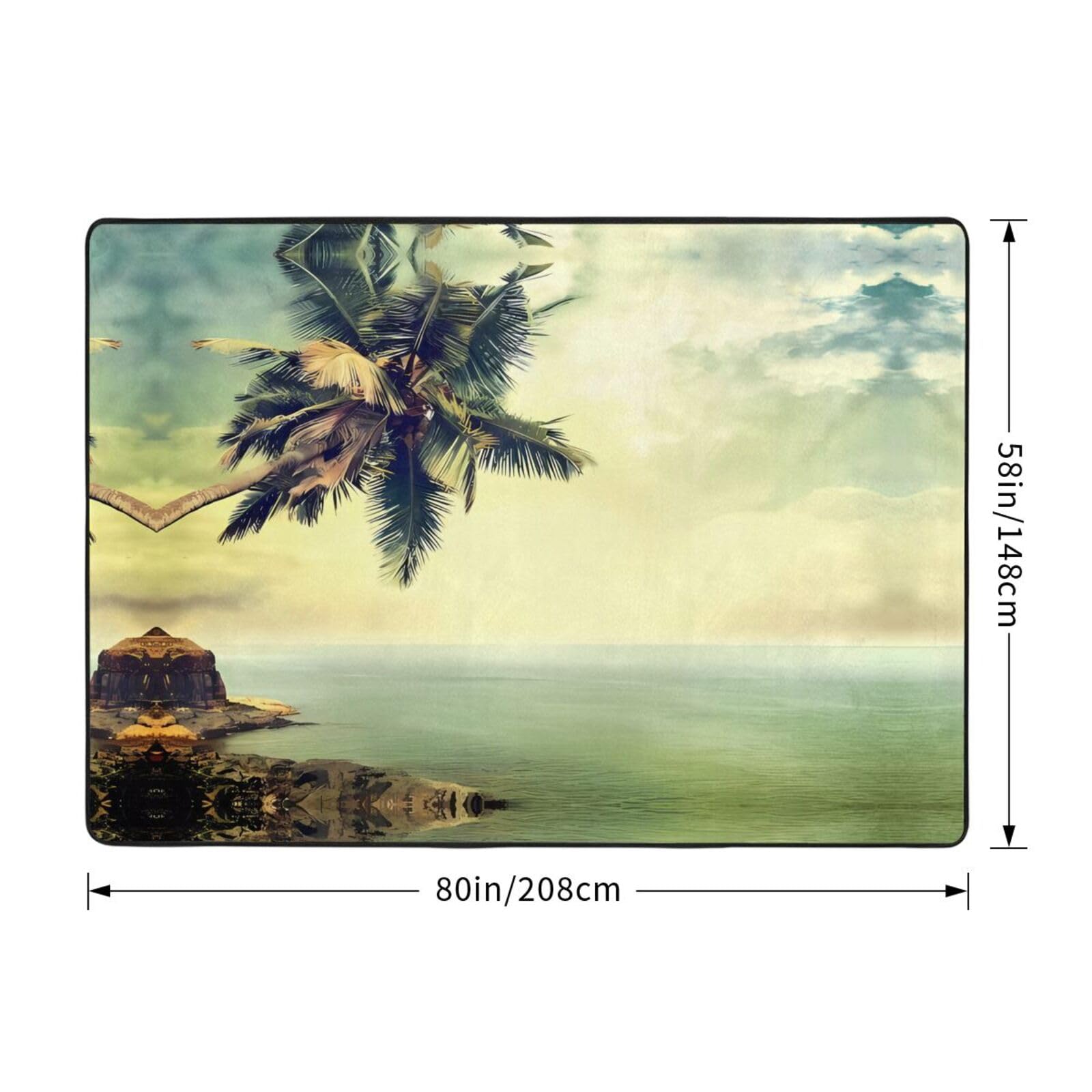 Tapis de sol antidérapant en peluche avec imprimé palmier et rivage rocheux 203,2 x 147,3 cm – Confort bien conçu pour votre oasis d'intérieur
