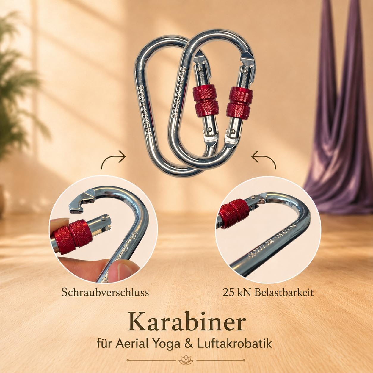 Aerial Aufhängeset (Rigging Set) – Wirbel + Figurachter + 2 Karabiner + Rundschlinge ohne Deckenanker für Babyschaukel, Yogatuch, Kuschelhöhle, Luftakrobatik