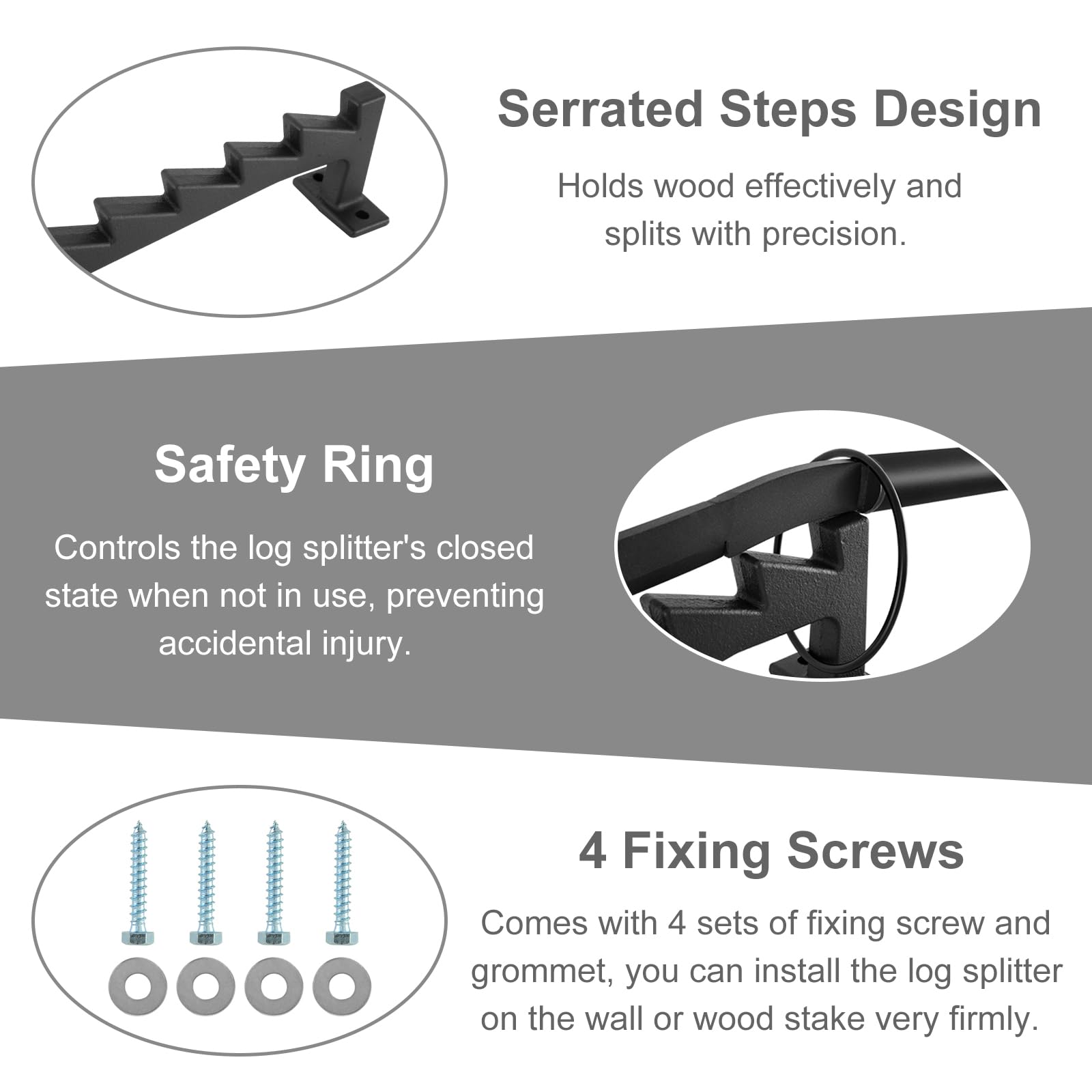 Divisor de Madera Manual, Montado en la Pared, Maquina para Rajar Leña, Divisor de Leña Portátil para Fuego, Astilladora de Leña, Partidor de Troncos para Uso Doméstico y Exterior, Negro