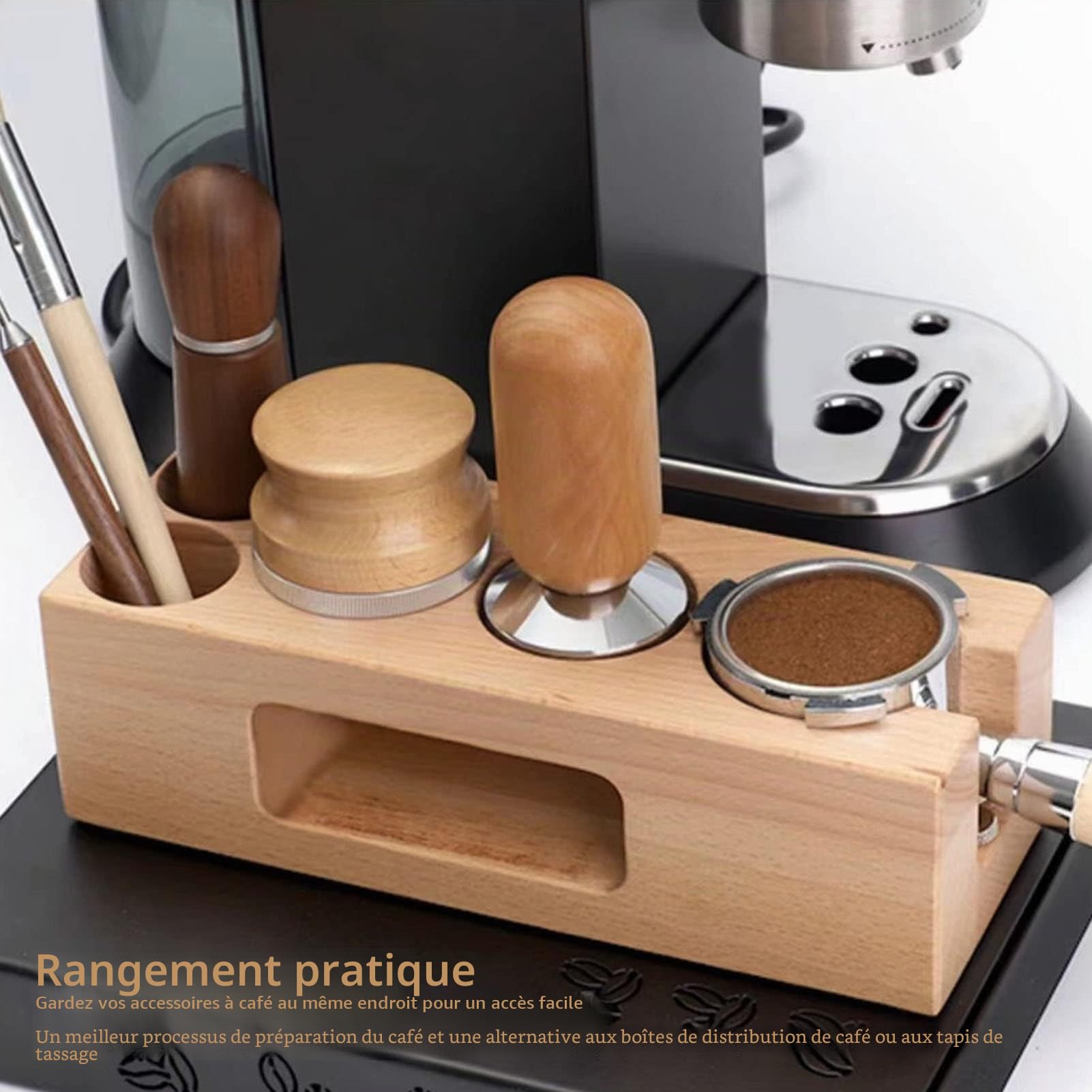 Tissting Station de Tamper à Expresso 58mm avec Pieds Antidérapants - Support Multifonctionnel en Bois pour Filtres à Café, Idéal pour Maison, Café, Restaurant et Hôtel