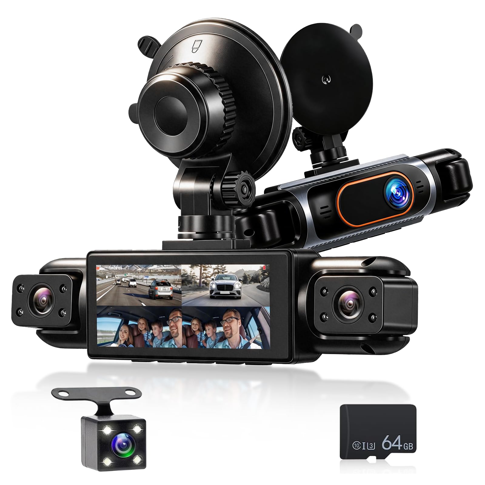 1080P Dash Cam 360 Gradi 4 Canali, Schermo 3.16 Pollici