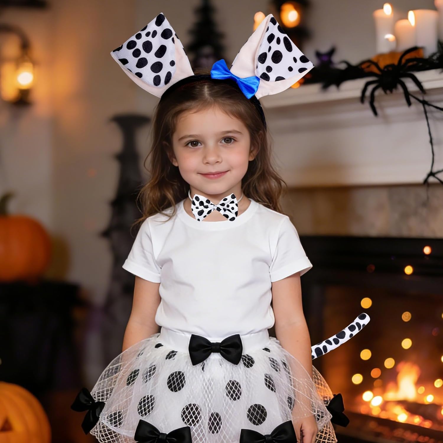 Dalmatian Costume Set for Adult Puppy Dog Ear Headband Tail and Bowtie for Halloween 100 Days of School Dress Up - Image 6