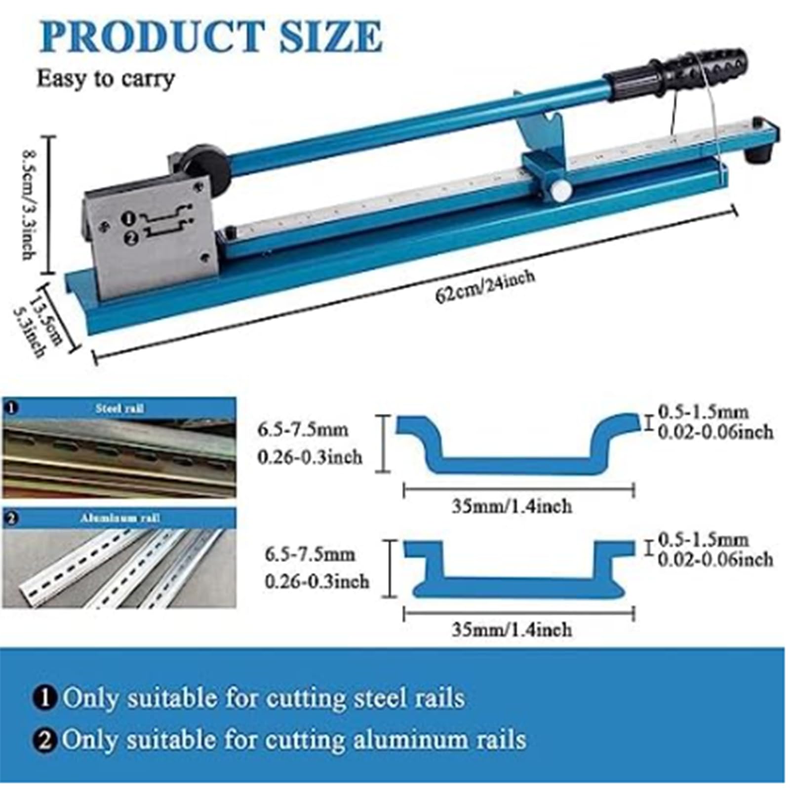 Cortador de riel guía de doble ranura para aluminio, hierro, acero, perfil alto/bajo, corte rápido con escala