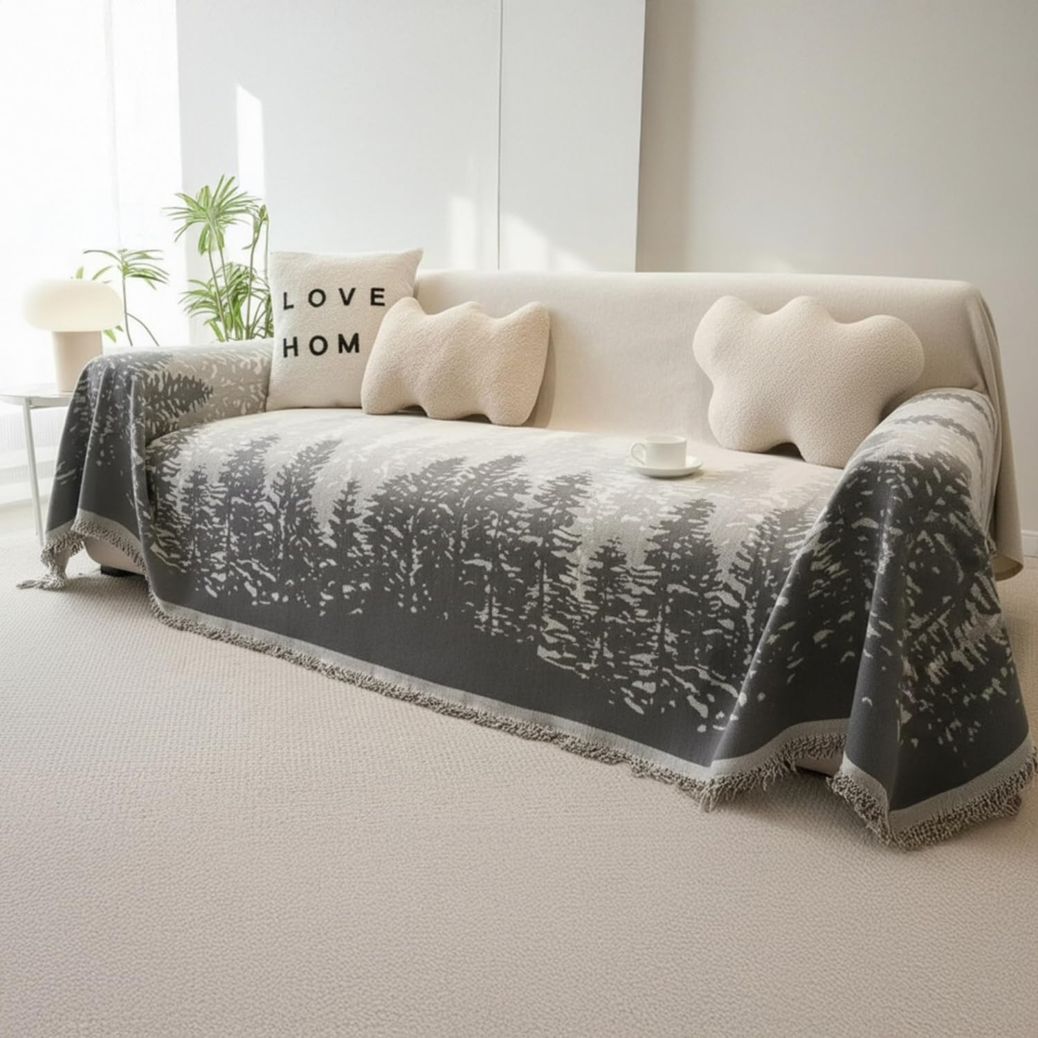 Black Chenille Sofa Cover - Reversible & Anti-Slip -15