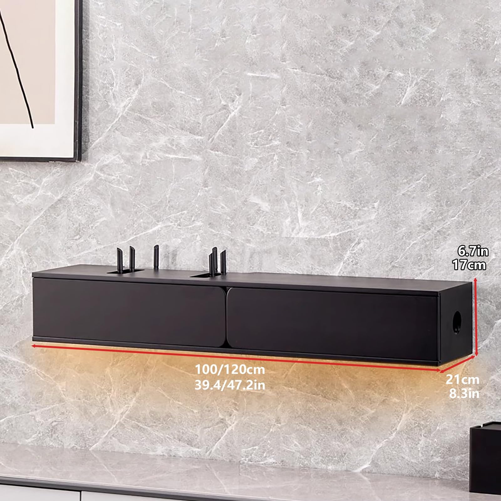 Support TV flottant à fixation murale, routeur WiFi avec dos creux pour la clarté du signal, deux portes, idéal pour la maison, la chambre à coucher, le salon