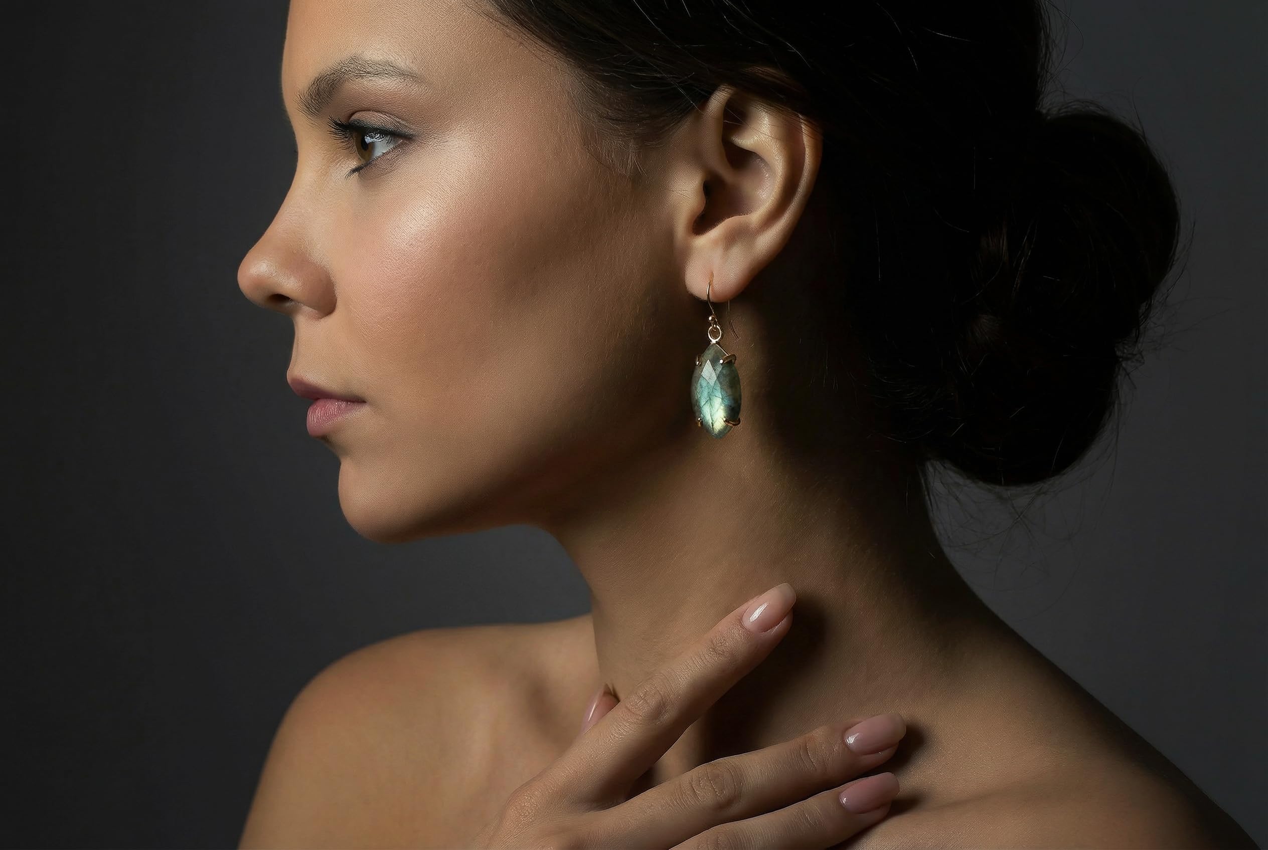 Pendientes de Plata Labradorita - Estilo Marquesa Colgantes - Pendientes Largos de Piedra Preciosa - Pendientes de Plata 925 con Estilo