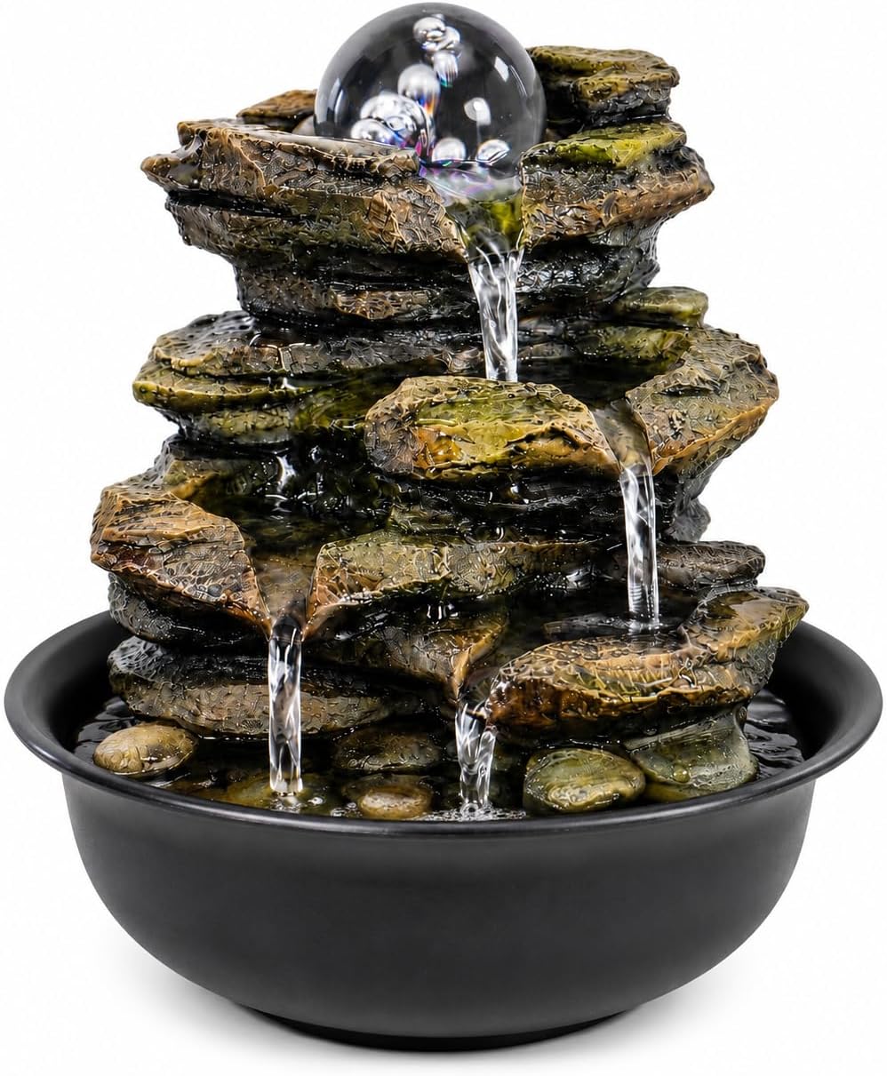 Creative Touch Heart of Nature Indoor Water Fountain with LED Light AND Colour Changing Spinning Ball USB Included