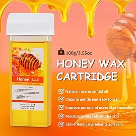 CENYEDA Digital Roll On Wax Kit,Honey Thermostatic Roller Waxing Kit for Sensitive Skin, Depilatory Soft Wax Warmer with 2 Cartridge Refill 10 Wax-removing wipes and 100pcs Wax Strips
