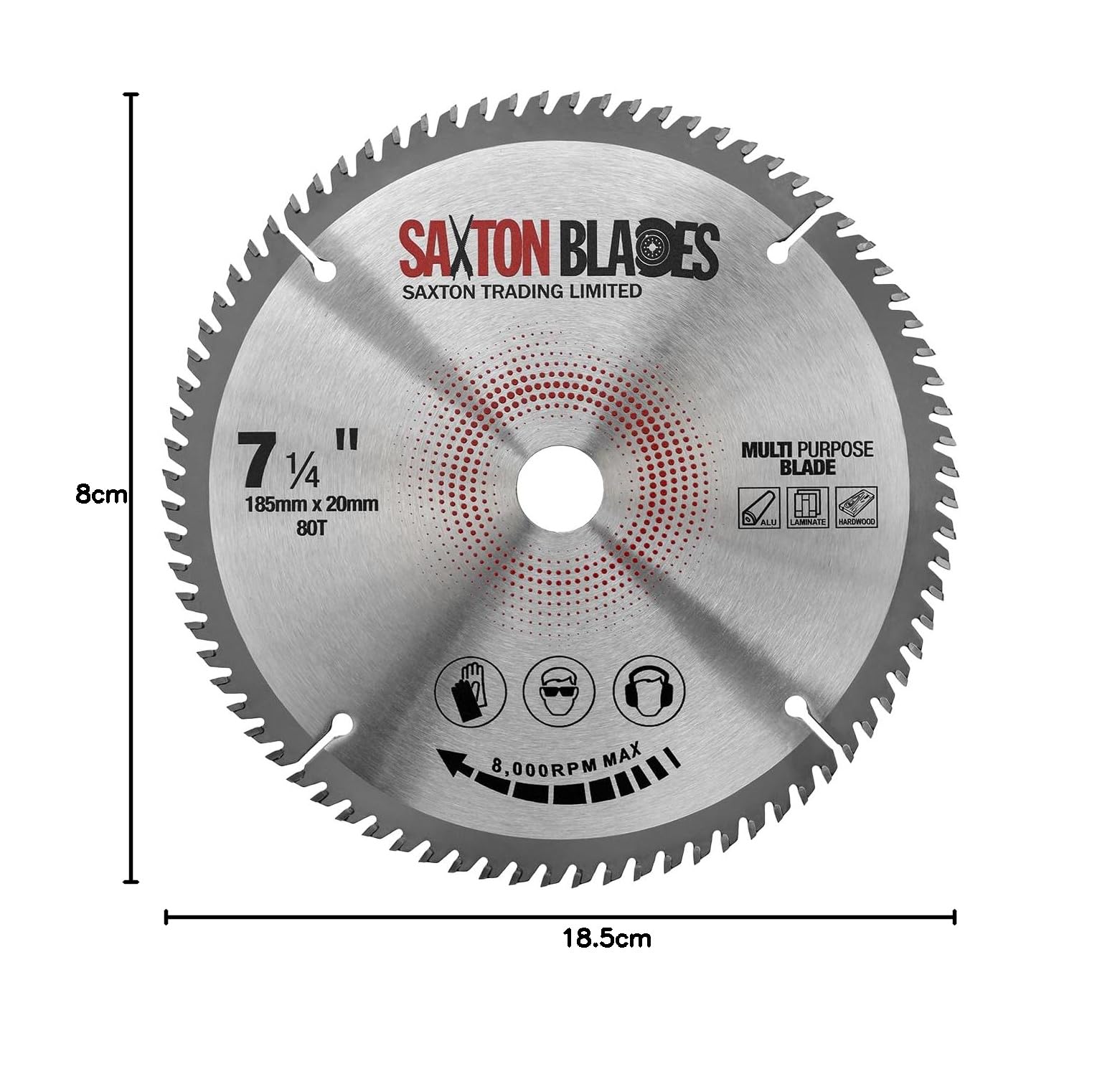 Saxton TCT18580TTCG20B - Hoja de sierra circular de aluminio de 185 mm x 20 mm, anillo de 16 mm, 80 dientes