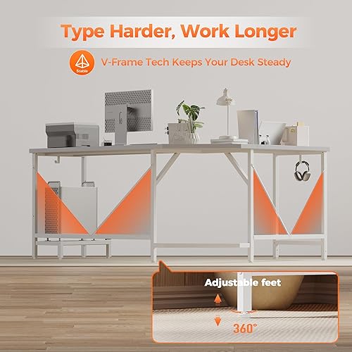 Miniatura 7 de Mericonia Escritorio de Gaming de Esquina Grande de 59 Pulgadas, Escritorio Simple en Forma de L con Soporte para CPU y Ganchos, Escritorio de