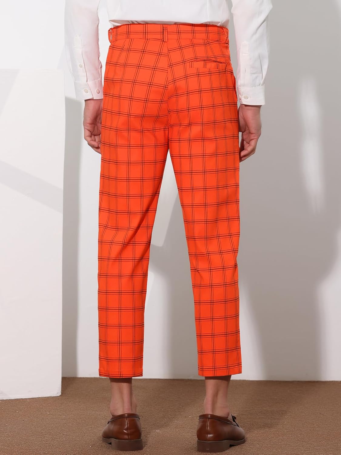 Lars Amadeus Plaid Dress Pants for Men's Flat Front Tapered Cropped Checked Trousers - Image 3