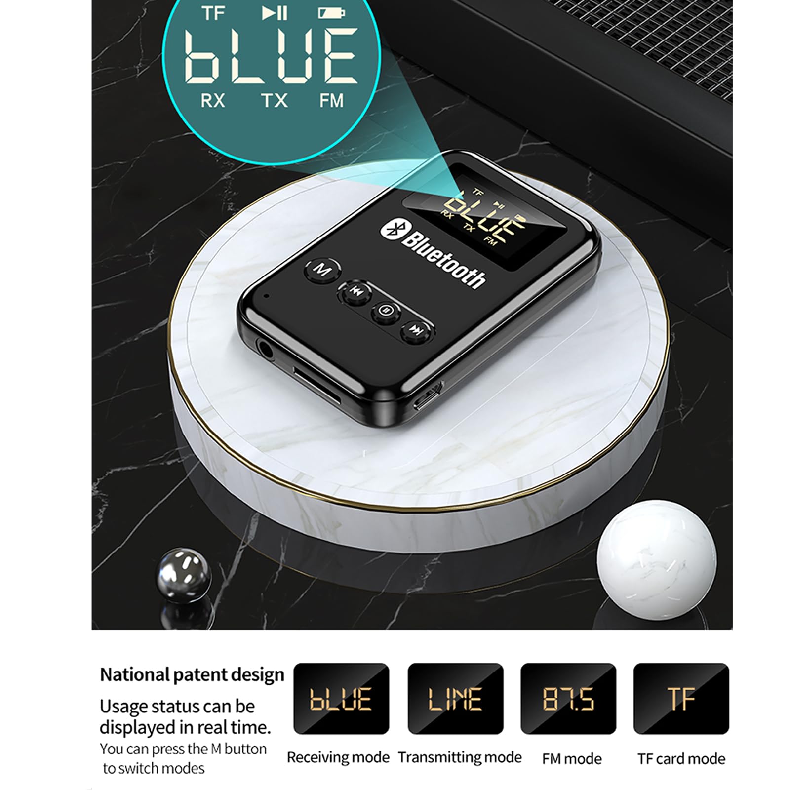 Receptor De Transmisor Bluetooth 5.0, Adaptador De Transceptor Recargable Inalámbrico Portátil Con Conector De 3,5 Mm, Compatible Con Reproducción De Tarjeta TF/transmisión De FM, Para Altavoces