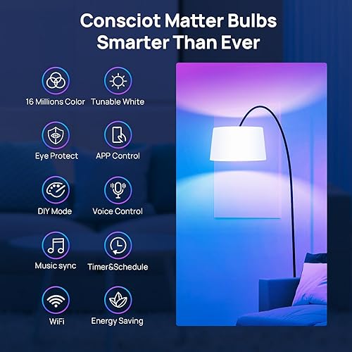 Miniatura 2 de Consciot Bombillas inteligentes, bombilla LED WiFi Bluetooth que cambia de color, bombillas A19 E26 RGBTW que funcionan con AlexaGoogle HomeApple
