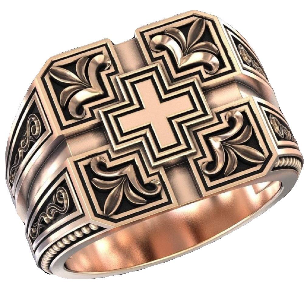 Cadeau unique homme bague chrétienne totem avec croix rétro sculptée