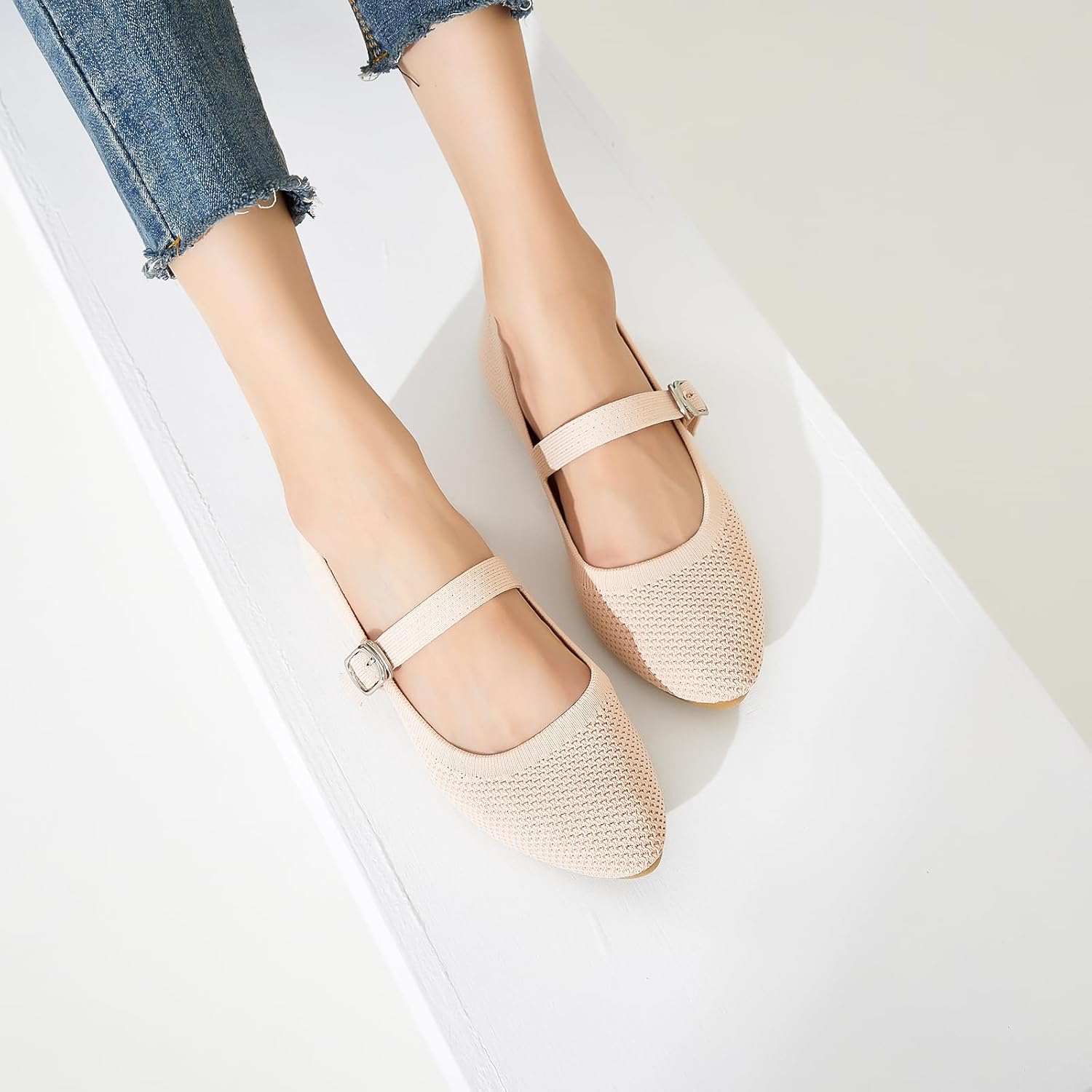 BABUDOG Mesh Ballet Flats for Women,Women's Mary Jane Flats with Buckle Strap,Black Nude Foldable Flats Shoes for Women,Comfortable Dress Shoes - Image 8