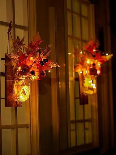 Miniatura 6 de PARTY JOY Decoración de otoño - Decoraciones de otoño para el hogar, juego de 2 apliques de tarro de masón, decoración del hogar, decoración de