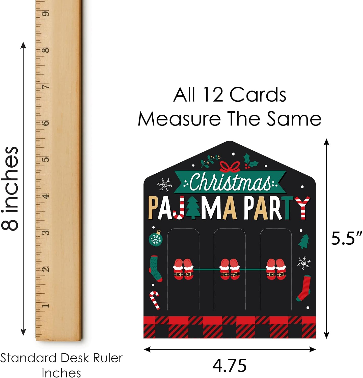 Big Dot of Happiness Christmas Pajamas - Holiday Plaid PJ Party Game Pickle Cards - Pull Tabs 3-in-a-Row - Set of 12 image 5