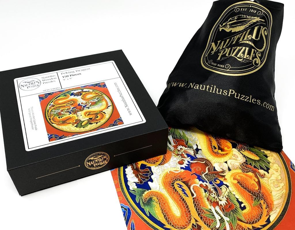 Wooden Dragon Jigsaw Puzzle for Adults - Peking Dragon - 150 Unique Pieces - Made in USA by Nautilus Puzzles