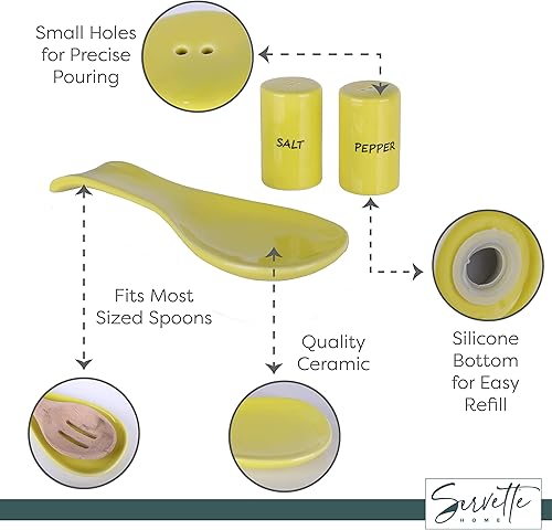 Miniatura 5 de Juego de cuchara de cerámica y salero y pimentero - amarillo