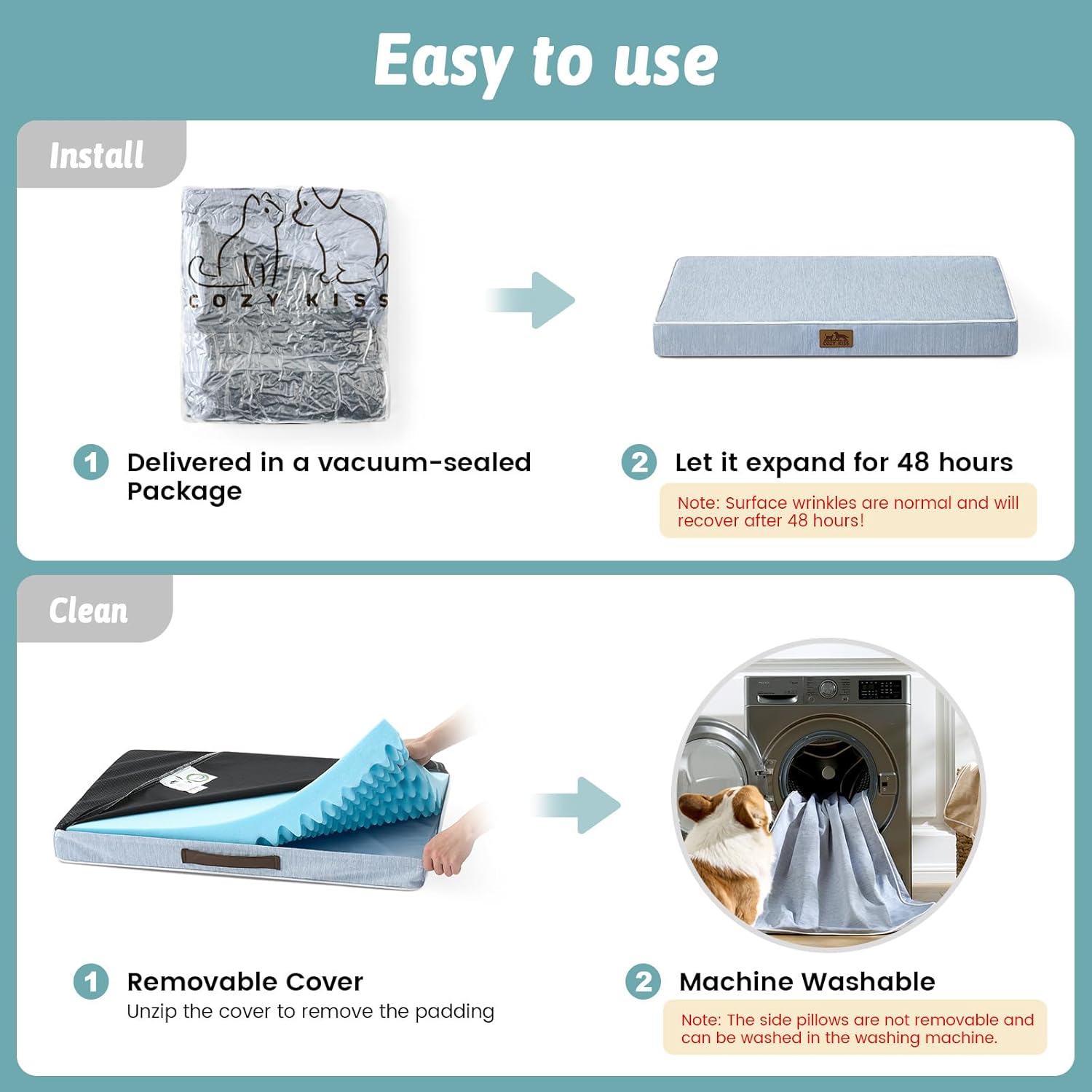 COZY KISS Cooling Dog Bed for Crate, Waterproof Orthopedic Dog Crate Mat with Removable Washable Cover, Egg Crate Foam Support Dog Bed, 36x27x3 Inch,Light Blue