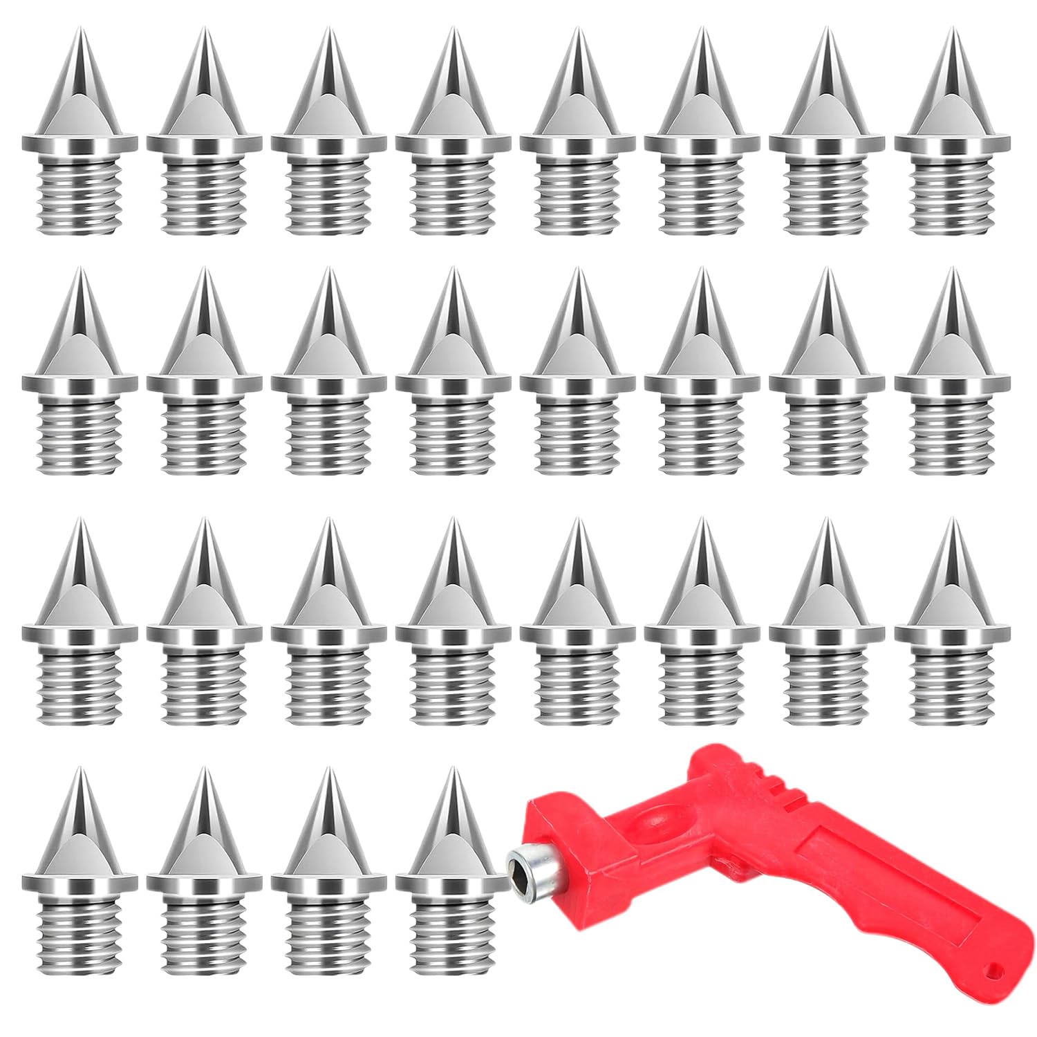 DDKCHQLT 28PCS 5mm Track Spikes Replacement with Wrench – 6.4mm Stainless Steel Running Shoe Spikes for Athletics & Track and Field – Anti-Rust Track Shoe Studs